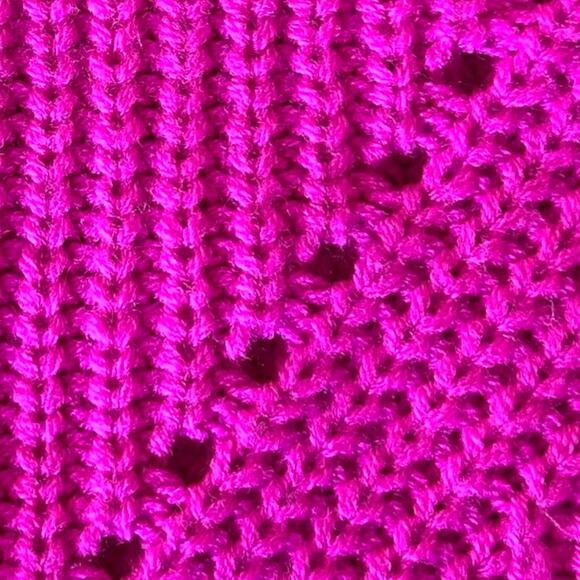 Socialite Pointelle Knit Hot Pink Cropped Sweater, Size M - Picture 9 of 11